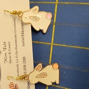 Bunny Enamel Tone 1/3" Earrings Easter Spring Rabbit